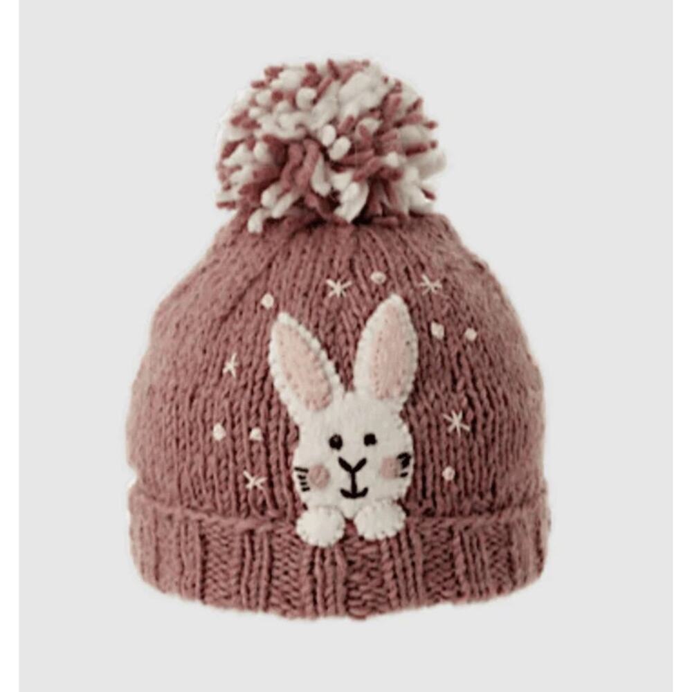 Ambler Kids Peek A Boo Wool Hat Bunny Knit Pom Beanie Winter Fleece Lined